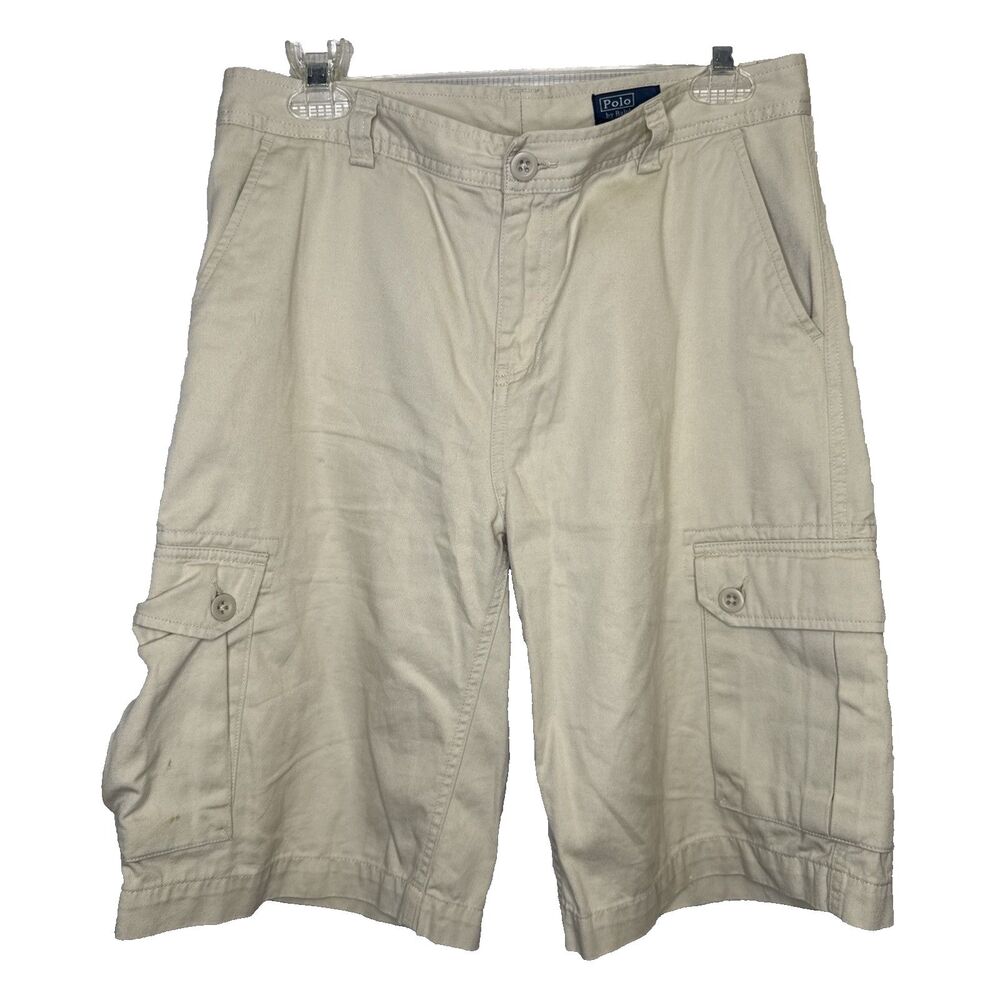 Polo Ralph Lauren Cargo Shorts Mens Boys Size 20 Tan Beige Flat Front Chino 36 W
